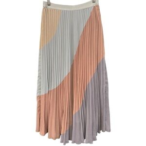 WD·NY Pleated Midi Skirt Multicolor Abstract Colorblock Size M